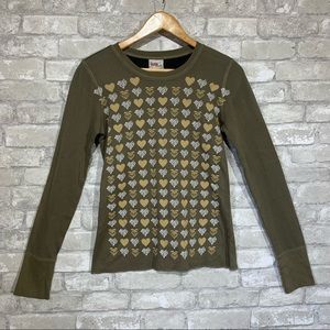 ROXY BRAND NEW THERMAL. HEART PRINT. GREEN. LONG SLEEVE. WOMEN'S SIZE SMALL